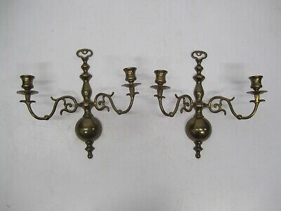 Pair Vtg Williamsburg Cast Brass Candelabra 2 Arm Candlestick Candle Wall Sconce