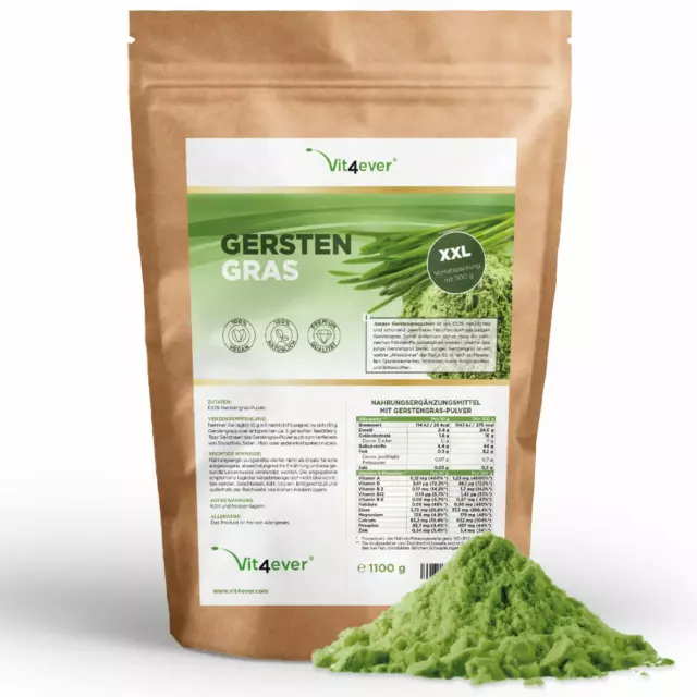 GERSTENGRAS 1,1kg / 1100g - Junges Gerstengras - Premium Qualität Vegan Pulver