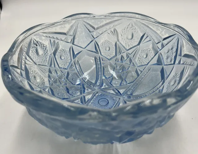 Kemple Toltec Blue Cut Glass Bowl 8“ Dia. Heavy