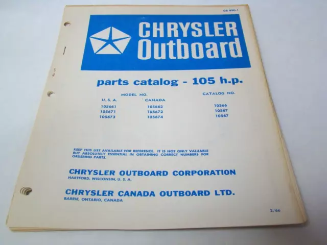 1966 West Bend 105 HP outboard parts list catalog book OB890-1 Model 105661 etc.
