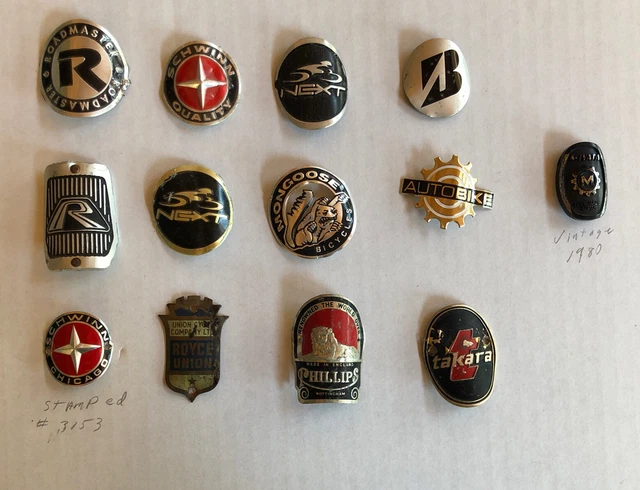 Vintage lot of bicycle head badges- 13 count- Lot 1