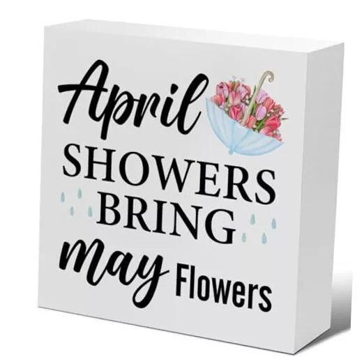 Spring Decor, Farmhouse Spring Sign April Showers Bring May Flowers Wood Box