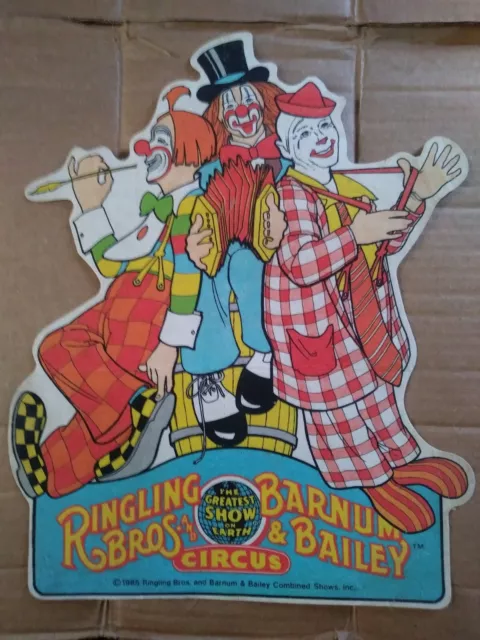 RINGLING BROS BARNUM & BAILEY CIRCUS Placard Poster Stiff Felt 3 Clowns 1984