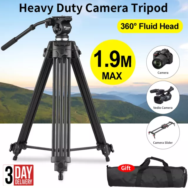 1.9M Heavy Duty Camera Video Tripod Professional DV Fluid Head Camcorder Large