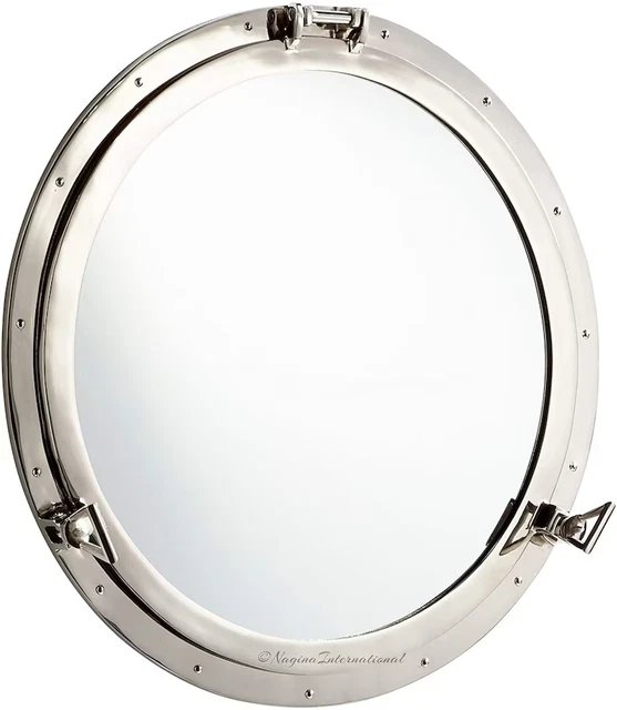 29" Canal Boat Porthole Window Glass Nickel Finish Ship Window Wall Mirror Port