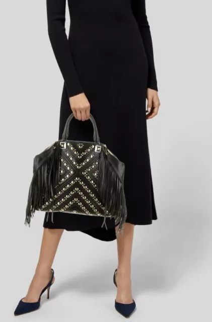 ❤️ REBECCA MINKOFF Studded Rylan Leather Satchel Hand Bag Purse Top Handle Bag