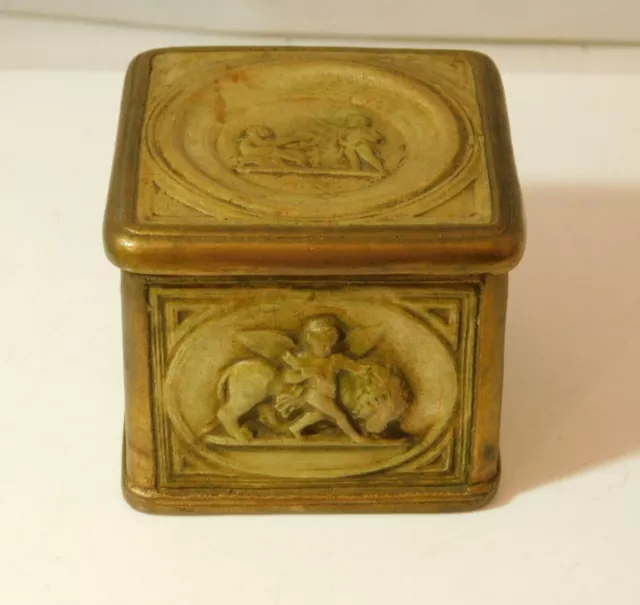 Rare Italian Ceramic Dini Cellai Signa Pottery Copper Trinket Box Cherub Italy