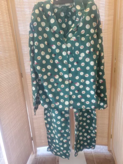Old Navy 2 Piece Pajama Set  Mens Size XXL Tall Green Snowman Design Long Sleeve