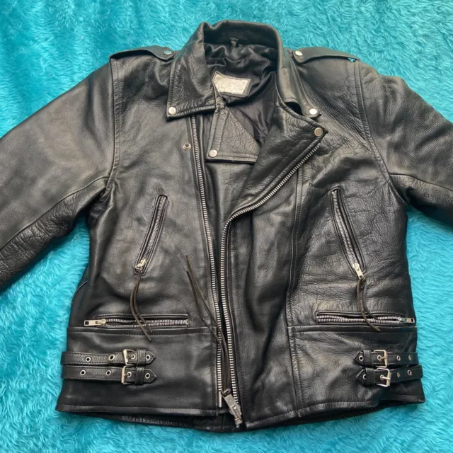 Vintage BLL Leather Jacket Large Black Full Zip YKK Bomber 90s Mens