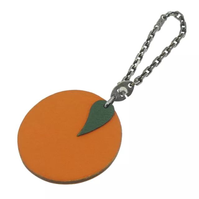 Authentic HERMES Orange Bag Charm Key Ring Holder Orange Leather #f01673