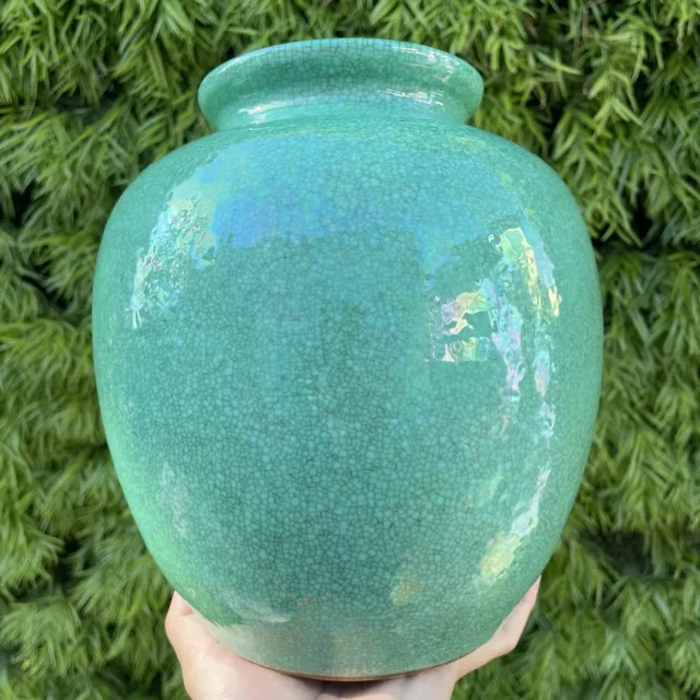 Antique LARGE Chinese Green Celadon Crackle Porcelain Vase Qing Scholar Art WOW