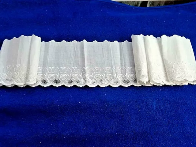 Edle weiße Baumwolle Bordüre mit Spitze 150x12cm, auch für Puppenkleider, neu