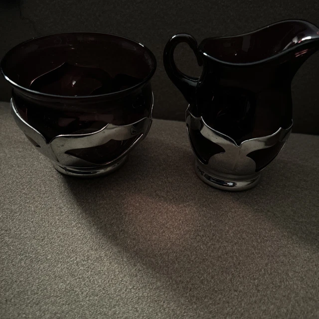 Farber Brothers Sugar bowl & Creamer, Krome Kraft Holders, cranberry
