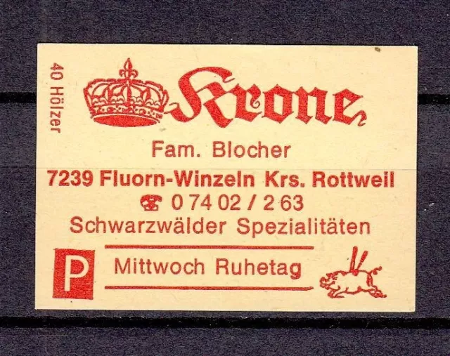 421672/ Zündholzetikett – Restaurant Krone - 7239 Fluorn-Winzeln - Krs. Rottweil