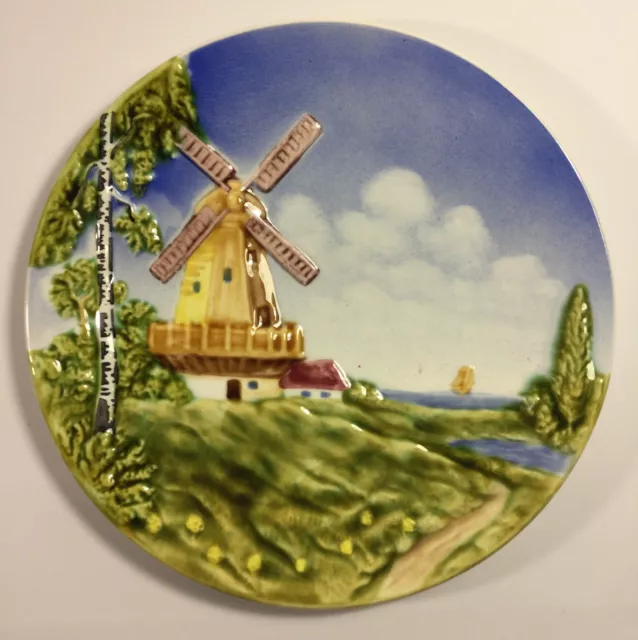 Marie Louise Majolica Fine Ceramics Plate Hand Painted Windmill Germany #20/4593