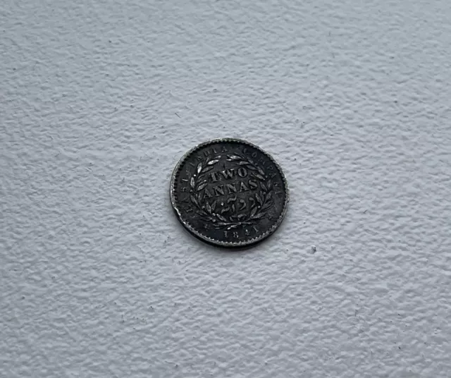 Queen Victoria Bun Head Silver 1841 East India Company Two Annas Coin Nice Grade