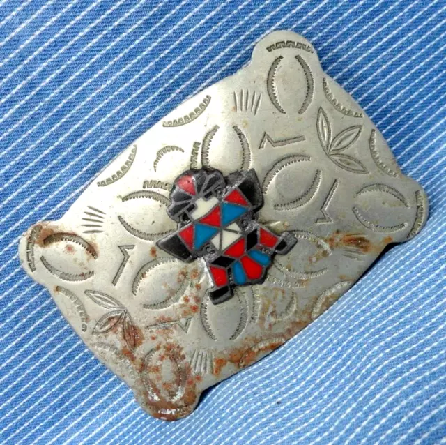 Kachina Belt Buckle Large Native Inlay Nickel Silver Vtg Frontier Buckles.GTA361