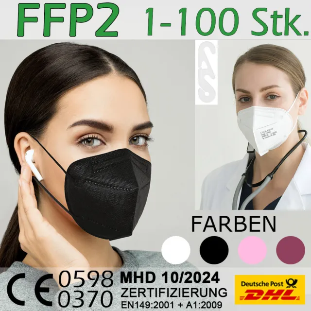 FFP2 Maske schwarz weiß CE zertifiziert 5 10 20 50 100 x Stück Masken Mundschutz