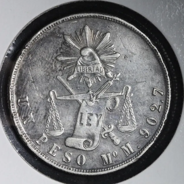1873 MO M Mexico 1 Peso Sweet Old Silver Coin! XF/AU E786