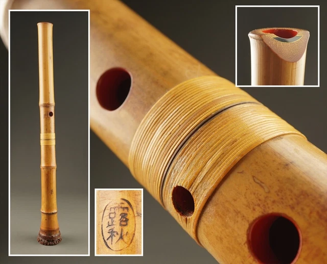 SHAKUHACHI BAMBOO FLUTE Tozanryu Rushu signed Japanese musical