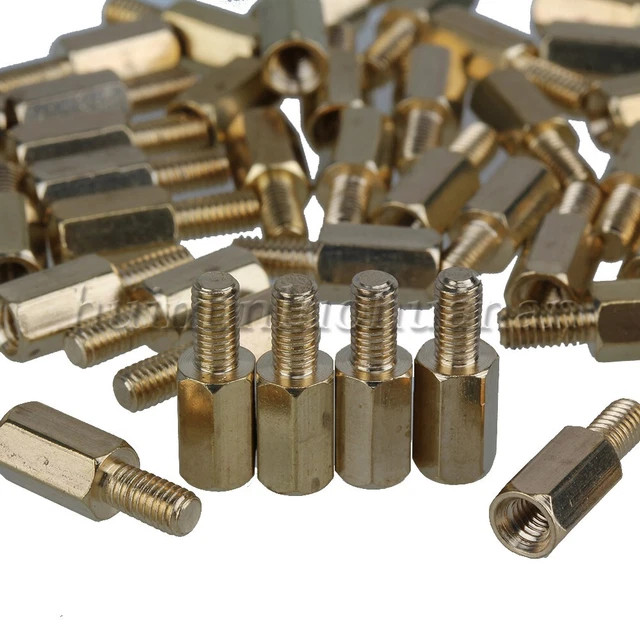 50x M3X10+6 Golden Brass Hex Standoff Pillar Riser Screws M3x10mm+6mm