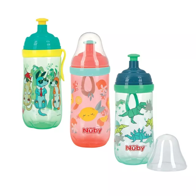 Nuby 2-Stage Kids Busy Sipper Cup No-Spill Silicone Spout Free-Flow Pop-Up 18m+