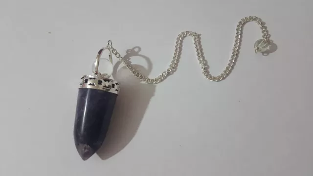 Reiki Energy Charged Natural Amethyst Crystal Quartz Cone Pendulum Uk 2