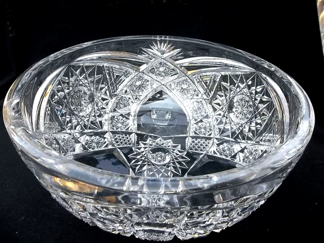 American Brilliant Cut Glass Crystal Large Bowl  Three  Footed  8.5”