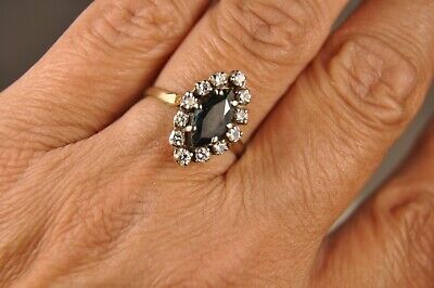 Bague Ancien Or Massif Gris 18K Saphir Diamant Antique Gold Diamond Saphire Ring