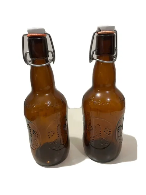 Vintage Grolsch Beer Bottles Amber Brown Glass Porcelain Flip Swing Top