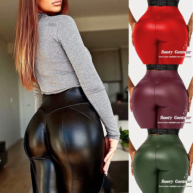 LADIES PU LEATHER Wet Look Ladies High Waist Leggings Stretch Pant PVC