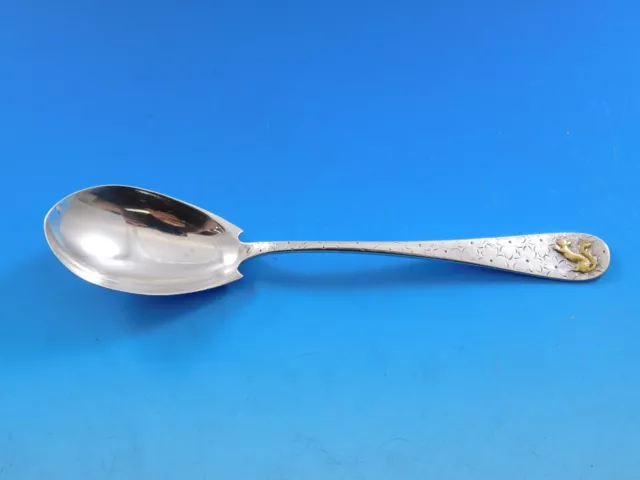 Hammered and Applied by D&H Sterling Silver Sugar Spoon 5 3/8" Gold Squirrel