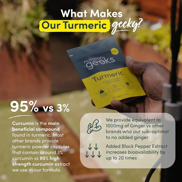 NUTRITION GEEKS TURMERIC Tablets 2000 Mg With Black Pepper & Ginger 120 ...