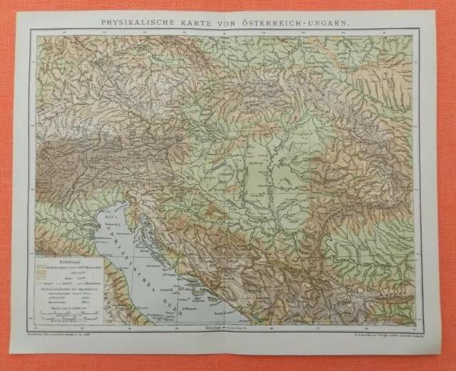 Physikalische Karte von Österreich-Ungarn  historische Landkarte 1894