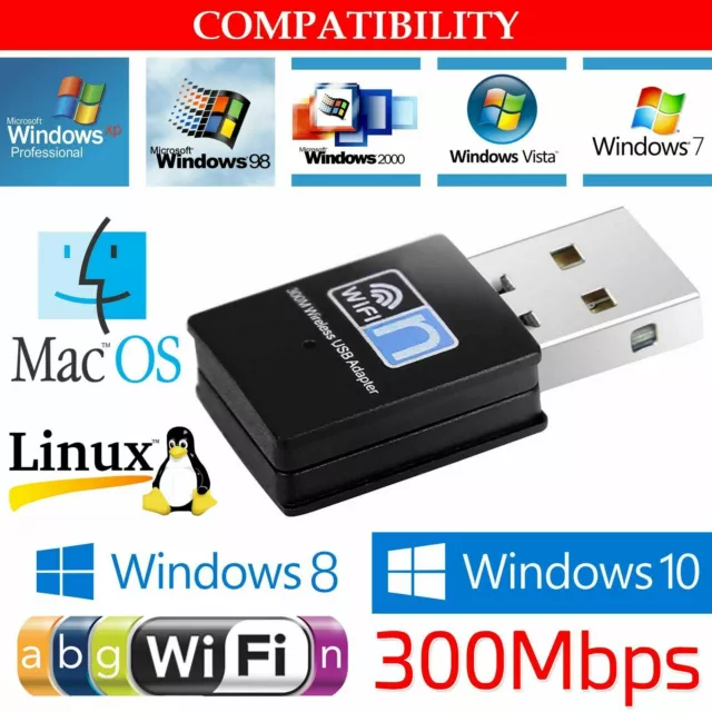 300Mbps Wireless Usb Adapter Wifi Internet Dongle 802.11 B/G/N For Windows7 8 10