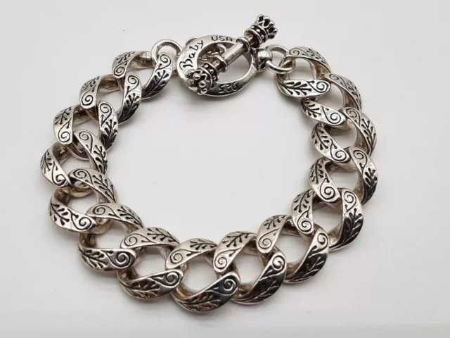 King Baby Day Of The Dead Carved Silver Link Bracelet 9 In Doocrde 144010021221