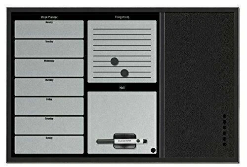 Tableau Organisateur Murale 60x40cm - Planning Hebdo, Messages Et Surface Feutre Magnétique - Cadre Noir Argenté