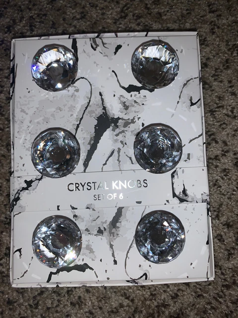 KNOBS GLASS CRYSTAL ROUND DRAWER door PULL KNOBS cabinet Small SET OF 6 NIP