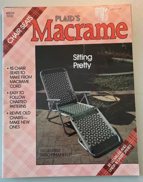 Asientos de silla a cuadros Macrame 8058 césped patio piscina reposapiés vintage década de 1980