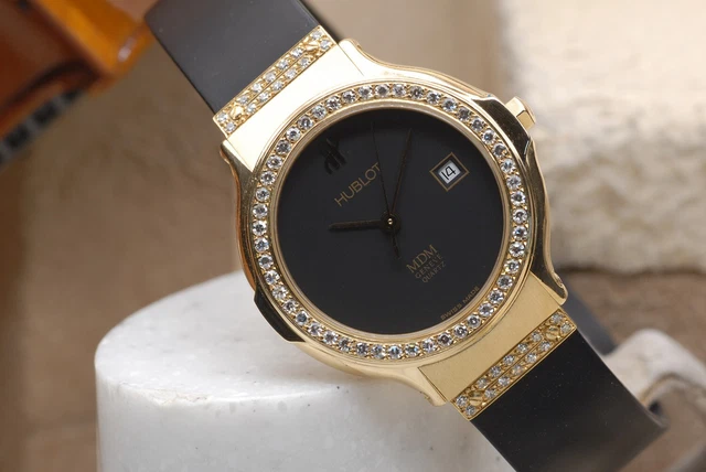 Hublot Womens Diamond Encrusted And Solid 18K Gold Classic Exquisite Date Watch