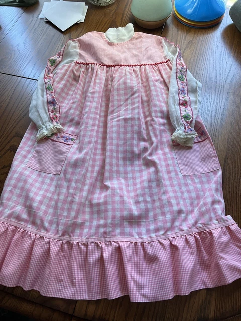 vtg carol evans girls 8 peasant prairie dress pink checkered