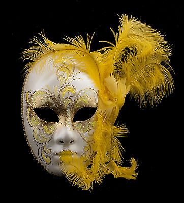 Mask from Venice Face Volto IN Feathers Ostrich Golden Yellow-Mask Venetian 1409