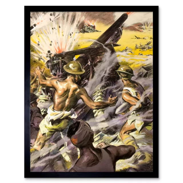Nunney Artillery Battle Scene WWII War Painting Wall Art Print Framed 12x16