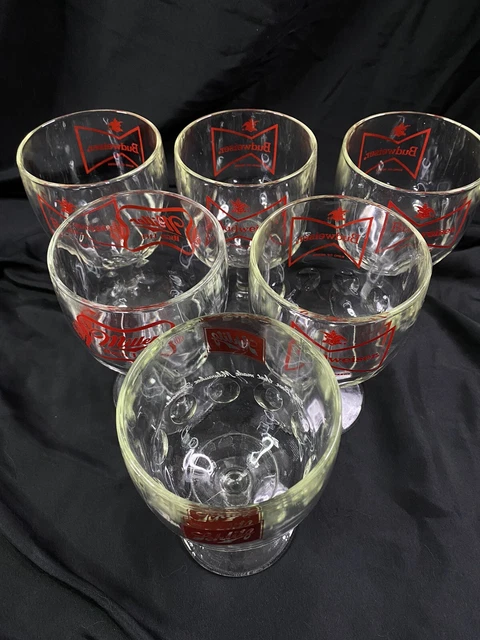 Beer Glasses Budweiser Schlitz Miller High Life Stemmed Dimples Set of 6