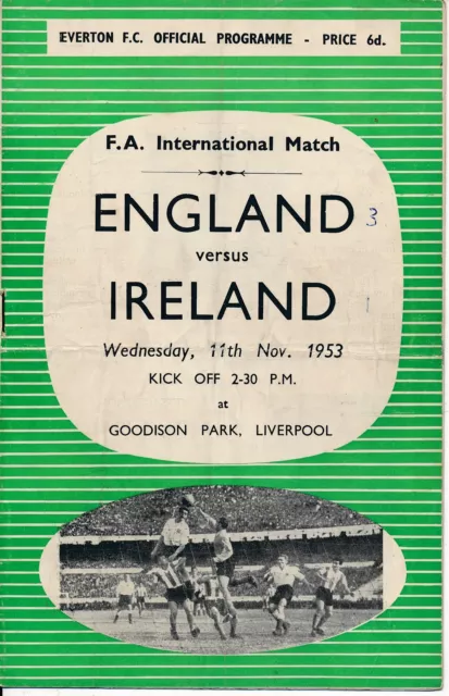 England v Northern Ireland (Home International @ Everton) 1953 - score on front