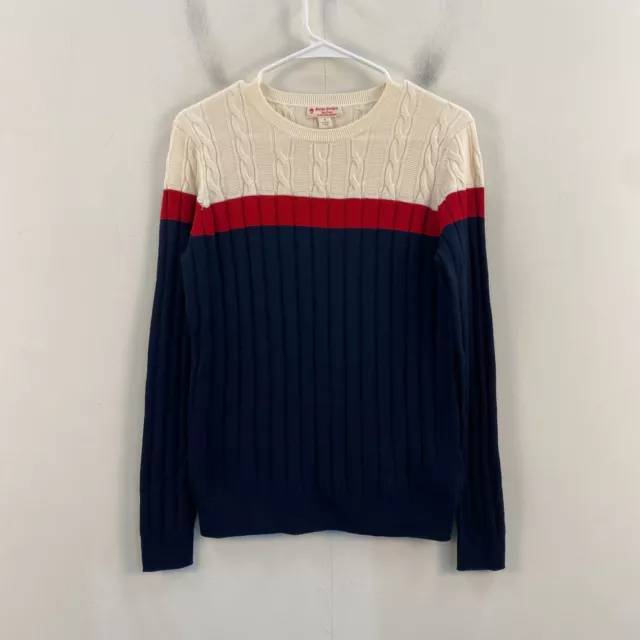 Brooks Brothers Womens Small Sweater Top Blue Red White Wool Pullover Cable Knit