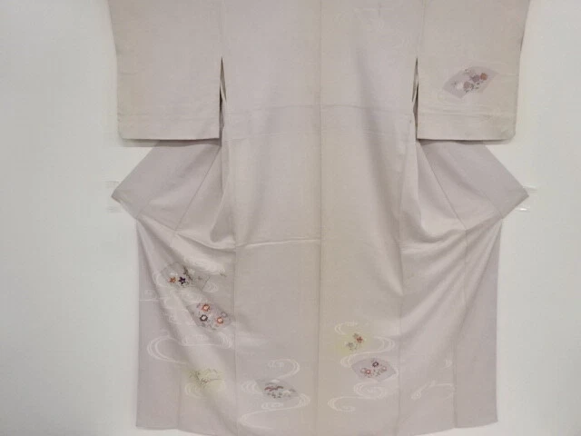 00615# Japanese Kimono / Antique Kimono / Embroidery / Floral Plants
