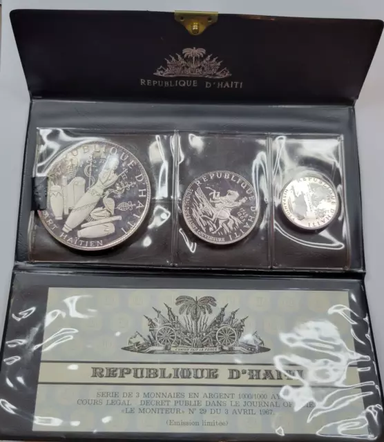 1968 HAITI Proof Set - PROOF 25, 10, 5 Gourde - 6.1oz Silver OGP Mint Set *C876