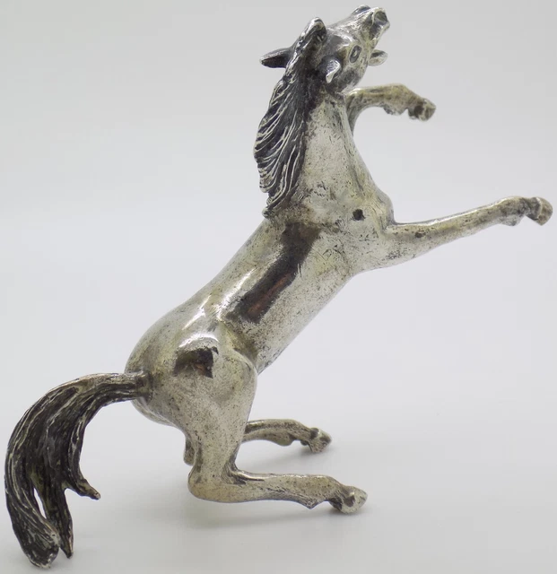 Vintage IN Argento Massiccio Italiano Mano Dettagliato Rampante Cavallo Statuina