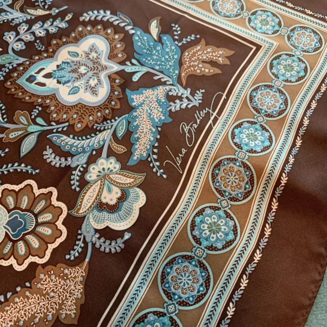 Vera Bradley 100 % Silk Scarf Colorful Java Blue 27” Square Brown Turquoise